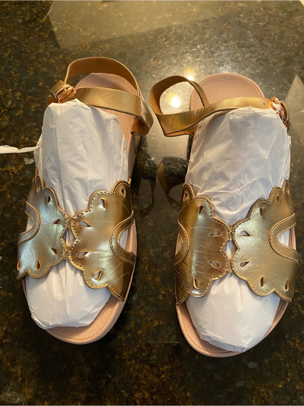 Women’s Metallic Gold Floral Cutout Sandals